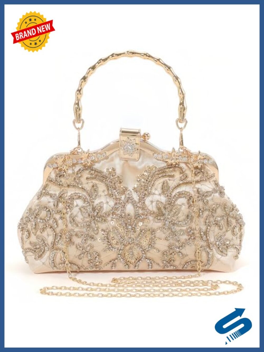 Beaded Evening Clutch Purse Floral Embroidery Wedding Guest Formal Bag